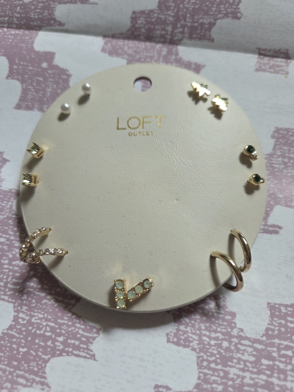 LOFT Gold-Tone Earring Set with Green Stones & Pearls